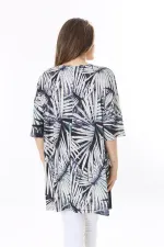 Kadın Büyük Beden Renkli Göğsü Toka Büzgülü V Yakalı Kısa Kollu Tunik 65N37796