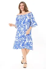 Kadın Mavi Yakası Lastik Detaylı Dokuma Viskon Kumaş Elbise 65N37864