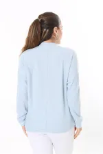 Kadın Büyük Beden Bebe Mavisi Yün Viskon Kumaş Yarasa Kollu Bluz 65N37703