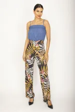 KADIN RENKLİ İP ASKILI GİPE LASTİK DETAYLI ÇİÇEK DESENLİ TULUM