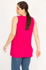 Kadın Fujya Büyük Beden Önü A Pileli V Yakalı Kolsuz Tunik