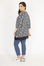 Kadın Lacivert Büyük Beden Etek Ucu Şifon Garnili Tunik