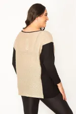 Kadın Siyah Önü Lak Baskı Detaylı İki Renkli Tunik 65N31028