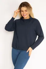 Women's Navy Blue Raglan Sleeve Hem Eyelet Lace-Up Sweatshirt 65N35182