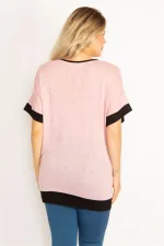 Kadın Pembe Kedi Figürlü Taş Ve Baskı Detaylı Düşük Kollu Tunik 65N34634