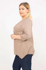 Kadın Vizon Büyük Beden Sırtı Dantel Detaylı Kapri Kollu Hırka 65N35780