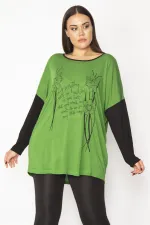 Kadın Yeşil Ön Baskılı İki Renkli Tunik 65N29492