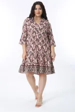 Kadın Büyük Beden Renkli V Yakalı Katlı Elbise 65N38583