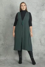 Kadın Gri Önü Bağcık Detaylı Astarsız Uzun Yelek 65N19823