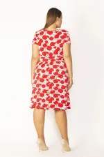 WOMEN'S RED WRAPPED COLLAR FLORAL PATTERNED VISCOSE DRESS