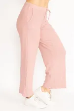 Kadın Bebe Mavisi Kendinden Çizgili Bel Bağcıklı Pantolon 65N35103