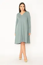 Kadın Lacivert V Yakalı Uzun Kollu Elbise 65N34945