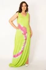 Kadın Yeşil Batik Baskılı Maksi Boy Elbise 65N33967