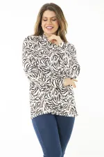 Kadın Büyük Beden Renkli Boğazlı Yaka Uzun Kollu Bluz 65N37145