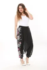 Kadın Büyük Beden Lacivert İçi Viskon Pantolonlu Şifon Anvelop Görünümlü Şalvar   65N37631