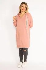 Women's Pink Hooded Kangaroo Pocket Sweatshirt 65N35092