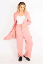 Kadın Mavi Yan Bağcık Detaylı Hırka Pantolon Takım 65N34906