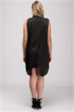 Kadın Siyah Arkası Anvelop Saten Tunik 65N32809