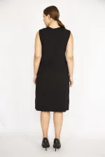 Kadın Büyük Beden Siyah Bel Kısmı Sim Detaylı Elbise