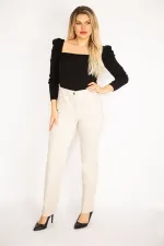 Kadın Taş Likralı Gabardin Kumaş Ön Cepli Pantolon 65N35263