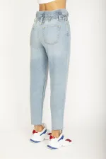 WOMEN'S BLUE PAPER BAG WAISTED JEANS