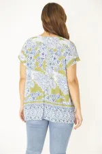 Kadın Büyük Beden Mavi Yaka Detaylı Bluz 65N36918