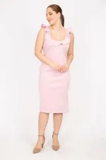 Robe rose à col volanté et fermeture éclair dissimulée dans le dos pour femme 26A35819