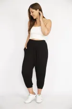 Kadın Büyük Beden Siyah Paça Ribanalı Rahat Kesim Yan Cepli Eşofman Alt