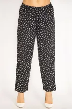 Kadın Siyah Beli Lastikli Çiçek Desenli Cepli Pantolon 65N34677