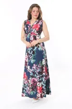 Kadın Büyük Beden Renkli Göğüs Büzgü Detaylı Kuşaklı Elbise 65N37966