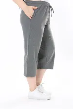 Kadın Büyük Beden Gri Beli Lastikli Eşofman Kapri 65N37977