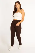 Kadın Kahve Ön Süs Ve Arka Cepli Tayt  65N34534