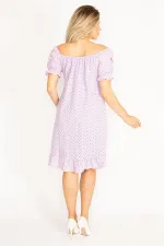 Delikiş Nakışlı Dokuma Viskon Kumaş Astarlı Yaka Ve Kol Ağzı Lastikli Etek Ucu Katlı Elbise