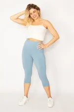 Kadın Bebe Mavisi Pamuklu Kumaş Tayt Kapri  65N34244