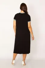 Kadın Lacivert Ribana Detaylı V Yakalı Cepli Elbise 65N34160