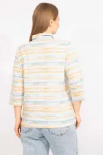 Kadın Renkli Büyük Beden Pamuklu Kumaş Ön Pat Fermuarlı Renkli Bluz 65N35570