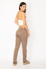 PANTALON FEMME EN LYCRA À 5 POCHES EN VISON