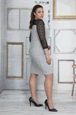 Kadın Antrasit Roba Ve Kolları Dantel Elbise 65N23654