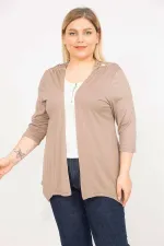 Kadın Vizon Büyük Beden Sırtı Dantel Detaylı Kapri Kollu Hırka 65N35780