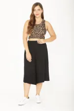 Kadın Büyük Beden Siyah Geniş Paçalı Beli Lastikli Yan Cepli Viskon Kapri 65N36810