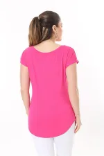 Kadın Büyük Beden Neon Pembe Bisiklet Yakalı Düşük Kollu Bluz 65N37706