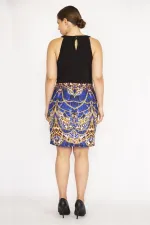 KADIN SİYAH HALTER YAKA SÜS DÜĞMELİ ETEĞİ DESENLİ ELBİSE