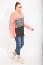 Women's Colorful Comfortable Cut Soft Fabric Color and Pattern Combined Sweatshirt 65N35489