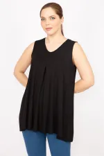 Kadın Lacivert Büyük Beden Önü A Pileli Bluz