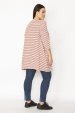 Kadın Desenli Pamuklu Kumaş Çizgili Hırka 65N29666