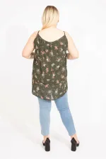 Kadın Haki Büyük Beden Şifon Kumaş Askılı Önü Katlı Bluz 65N35663