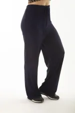 Kadın Büyük Beden Lacivert Beli Lastik Ve Bağcıklı Cepsiz Rahat Kesim Eşofman Alt 65N37060