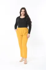 Kadın Büyük Beden Hardal Beli Lastikli Yan Cepli Pantolon 65N38929