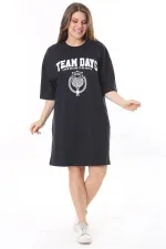 Robe tunique bleu marine à imprimé sur le devant pour femme, grande taille, 65N37790