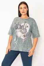 Kadın Renkli Yıkamalı Kumaş Ön Baskılı Bluz 65N28366